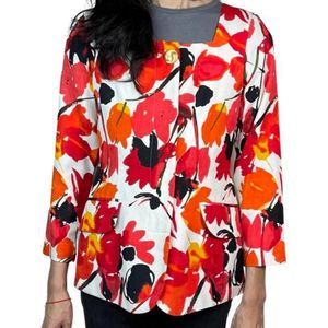 Silk Floral Blazer Vintage Gillian Square Neckline Business Professional Jacket